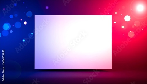 Blank white rectangle on a gradient backdrop with light effects