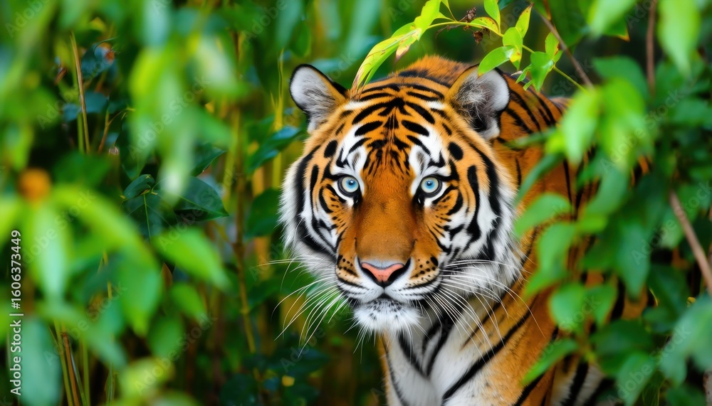 Fototapeta premium Majestic tiger in lush jungle nature photography close-up wildlife vibrant colors