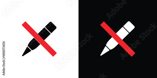 No Edit Black & White Pen with Red Strike Line on Transparent BG