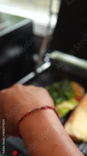 Delicious Vegetarian Sourdough Bread with Spinach, Pumpkin, Onion and Egg - Handheld Full HD 50fps