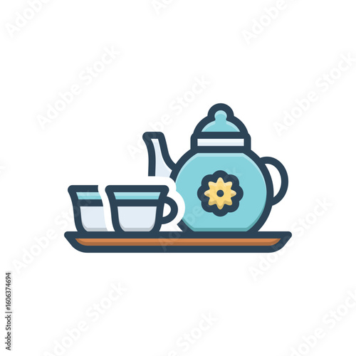 Color illustration icon for tea set