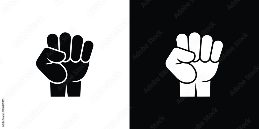 Fototapeta premium Raised Clenched Fist Hand Gesture in Black and White with Transparent Background