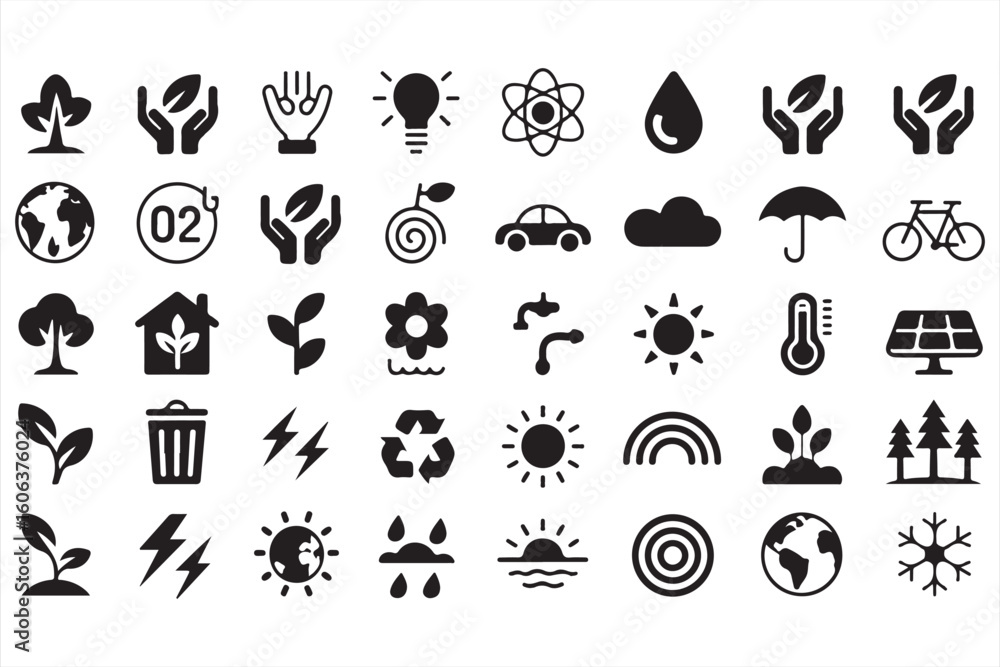 Fototapeta premium Set of Renewable Energy, Recycling, and Eco-Friendly Symbols