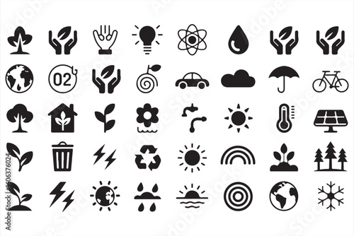 Set of Renewable Energy, Recycling, and Eco-Friendly Symbols