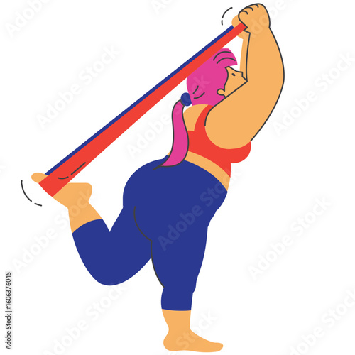plus size women stretching use rubber strap illustration