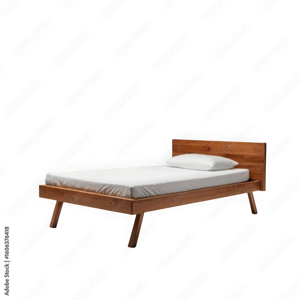 Photo of modern wooden bed with mattress isolated on transparent background Photo of modern wooden bed with mattress isolated on transparent background