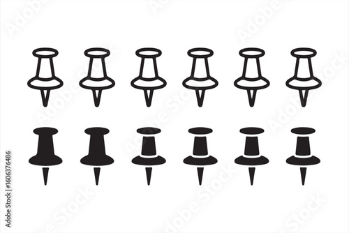 Push Pin Icons Collection for Office Supplies and Mapping