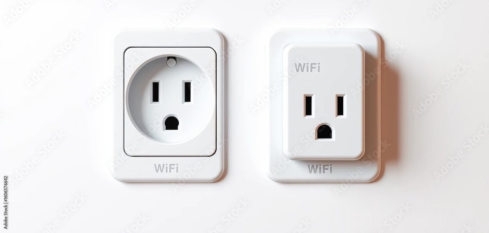Double smart WiFi plug outlet isolated on white background Plenty of copy space, wifi plug, wireless Double smart WiFi plug outlet isolated on white background Plenty of copy space, wifi plug, wireless
