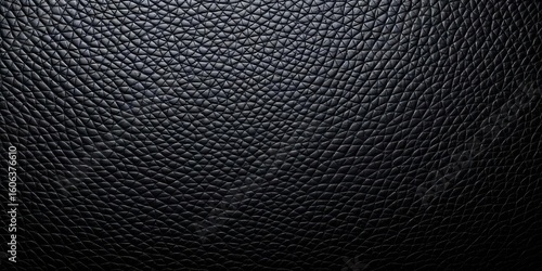 Deeply textured black leather, showing natural grain and subtle sheen,  matte,  still life