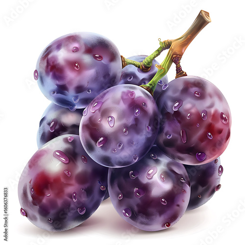 Cluster of Fresh Purple Grapes with Dew Drops