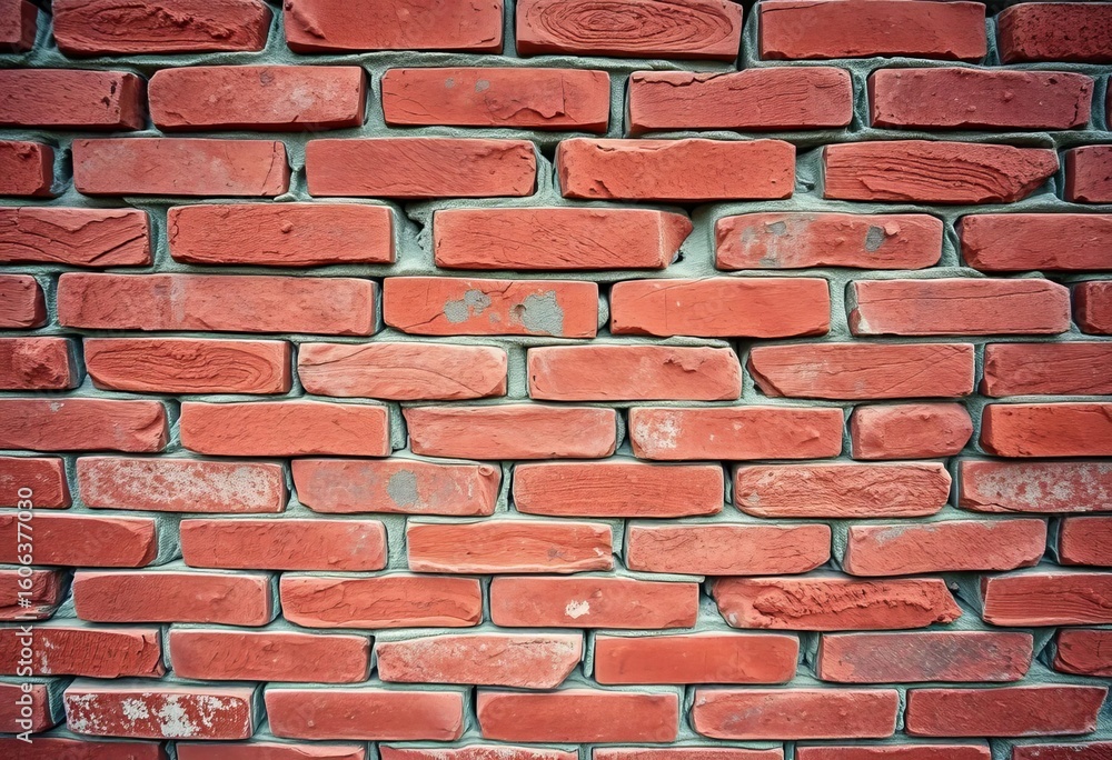 Obraz premium Rough texture, red bricks, mortar detail, aged wall, rusty, building