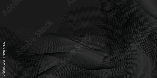Abstract wave-like form composed of smooth, layered ribbons in varying shades of black and dark gray, giving the illusion of light and shadow playing across the surface.