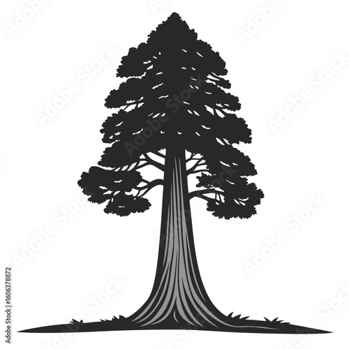 Side View Silhouette of Giant Sequoia Tree with Textured Base Vector