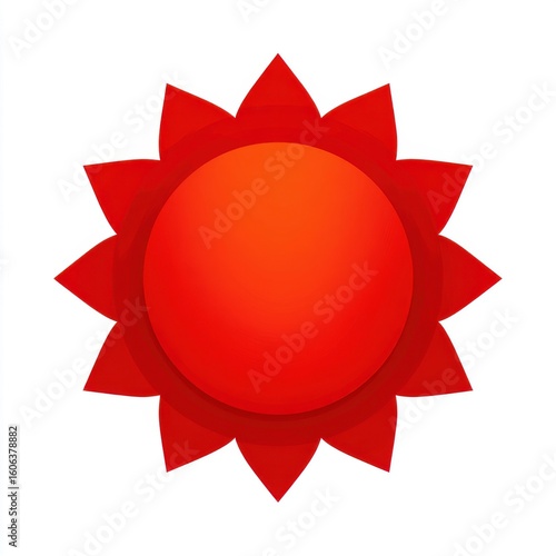 Red Sun Graphic Illustration with Triangular Rays on White Background