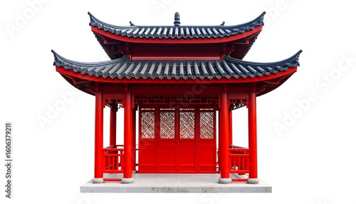 Red Chinese Pagoda on White Background