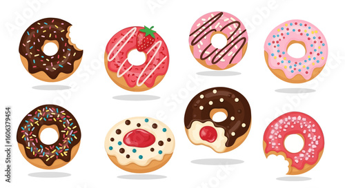 Donuts Collection Sweet with Colorful Donuts Vector.
