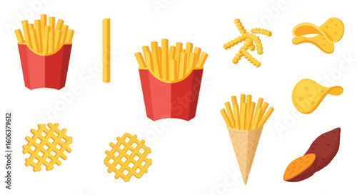 French Fries Set Cartoon Vector Fast Food.