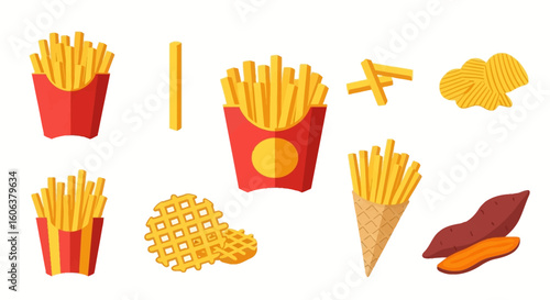 Fries Set Fast Food Vector with Chips.