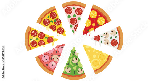 Pizza Slices Variety Vector Illustration.
