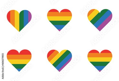 Free Download LGBT Pride Heart Vector Icons Rainbow Flag Symbol Set Representing Love, Unity, and Identity for Lesbian, Gay, Bisexual, and Transgender Community Design - GFXLoad