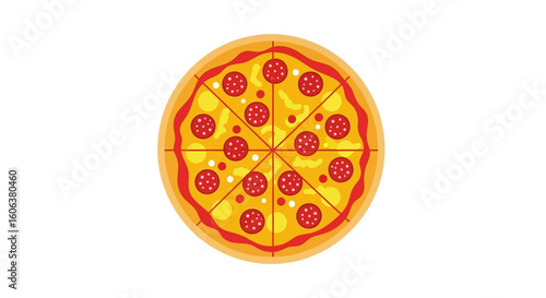 Pepperoni Pizza Slice with Food Illustration, and Flat Lay.