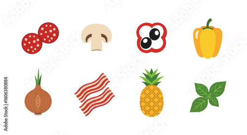 Pizza Ingredients Icons Vector Set.