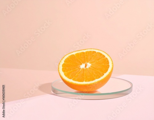 Minimalist still life of a vibrant orange slice.