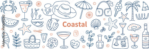 Summer beach vacation seaside objects crab cocktail