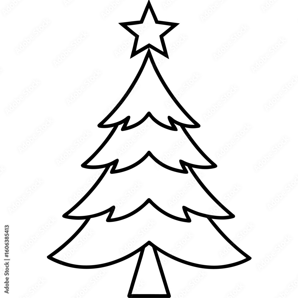 Obraz premium Simple line art christmas tree isolated on white background