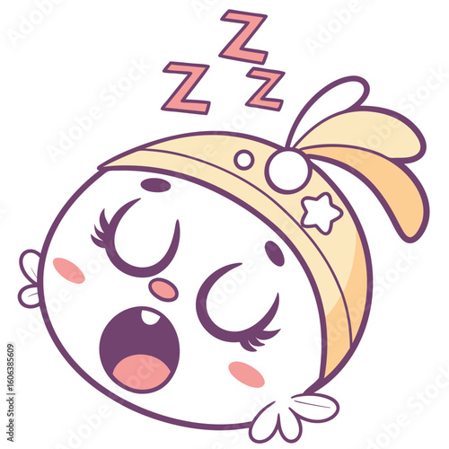 Adorable cartoon character fast asleep dreaming peaceful sweet dreams with closed eyes illustrated graphics.