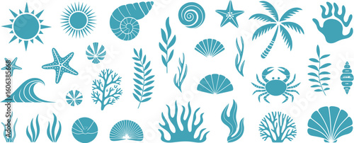 Ocean life and sun elements beach summer