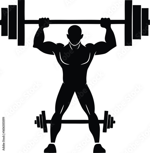 Silhouette of Muscular Bodybuilder Lifting Heavy Barbell and Leg Pressing with Intense Focus in Gym