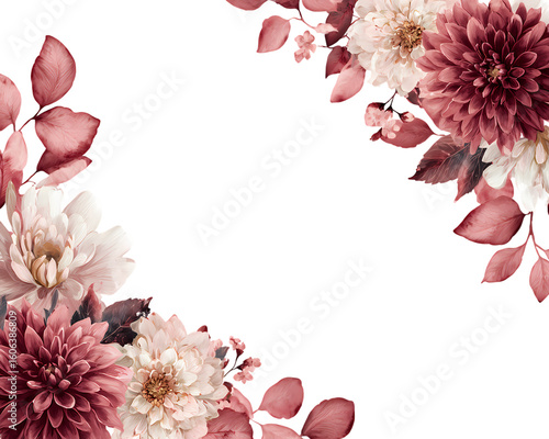 Wallpaper Mural Beautiful pink and white chrysanthemum flowers with delicate leaves arranged in a corner isolated on transparent background Torontodigital.ca