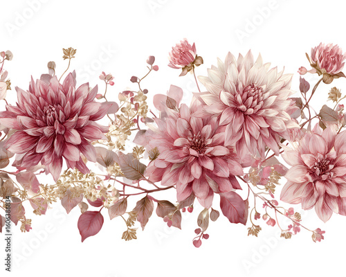 Wallpaper Mural Elegant pink dahlia flowers and delicate blossoms border isolated on transparent background Torontodigital.ca