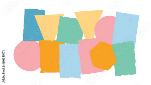 Colorful abstract geometric shapes with distressed texture pastel