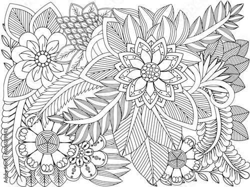 doodle floral pattern black white page