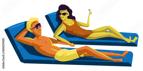 relaxing in a pool honeymoon illustration