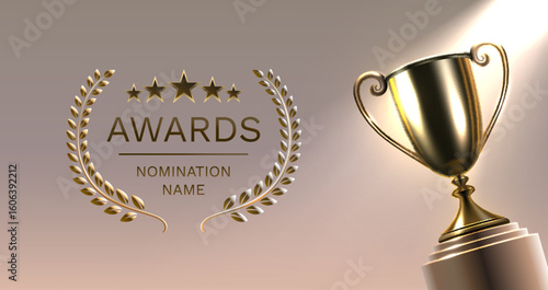 Award ceremony nomination name podium, golden prize event, scene star ceremony. Vector illustration