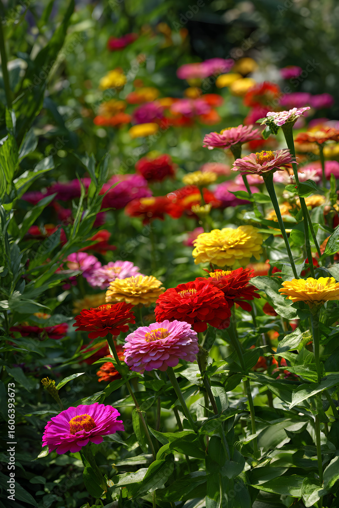 Colorful Symphony: A Serene Escape in the Vibrant and Lush Zinnia Garden Awash with Nature's Creative Splendor Colorful Symphony: A Serene Escape in the Vibrant and Lush Zinnia Garden Awash with Nature's Creative Splendor