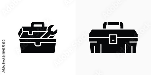 Toolbox Open with Wrench & Closed Toolbox on Transparent Background Silhouette Style