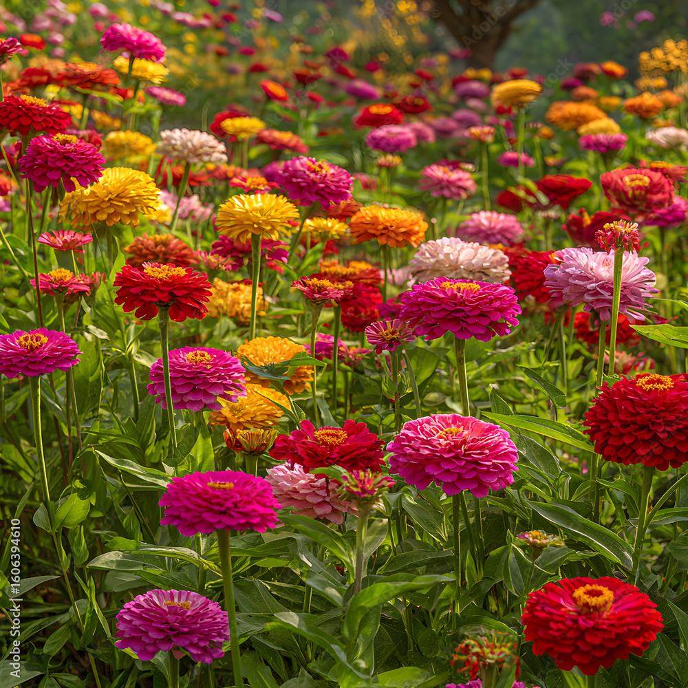 Colorful Symphony: A Serene Escape in the Vibrant and Lush Zinnia Garden Awash with Nature's Creative Splendor Colorful Symphony: A Serene Escape in the Vibrant and Lush Zinnia Garden Awash with Nature's Creative Splendor