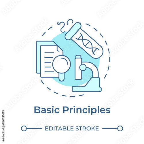 Basic principles soft blue concept icon. Testing activity. Technology readiness level. Research stage. Round shape line illustration. Abstract idea. Graphic design. Easy to use in brochure