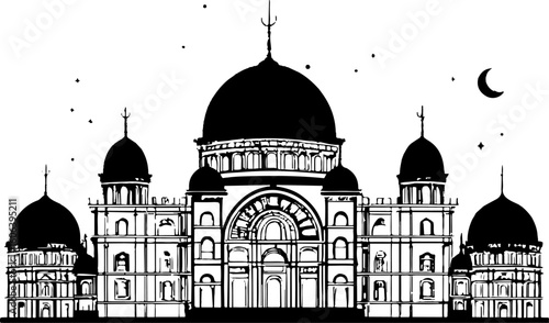 a silhouette of a mosque or Islamic architecture,