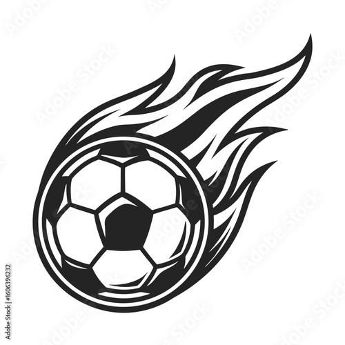 Black soccer ball with fiery flames on a white background football sport
