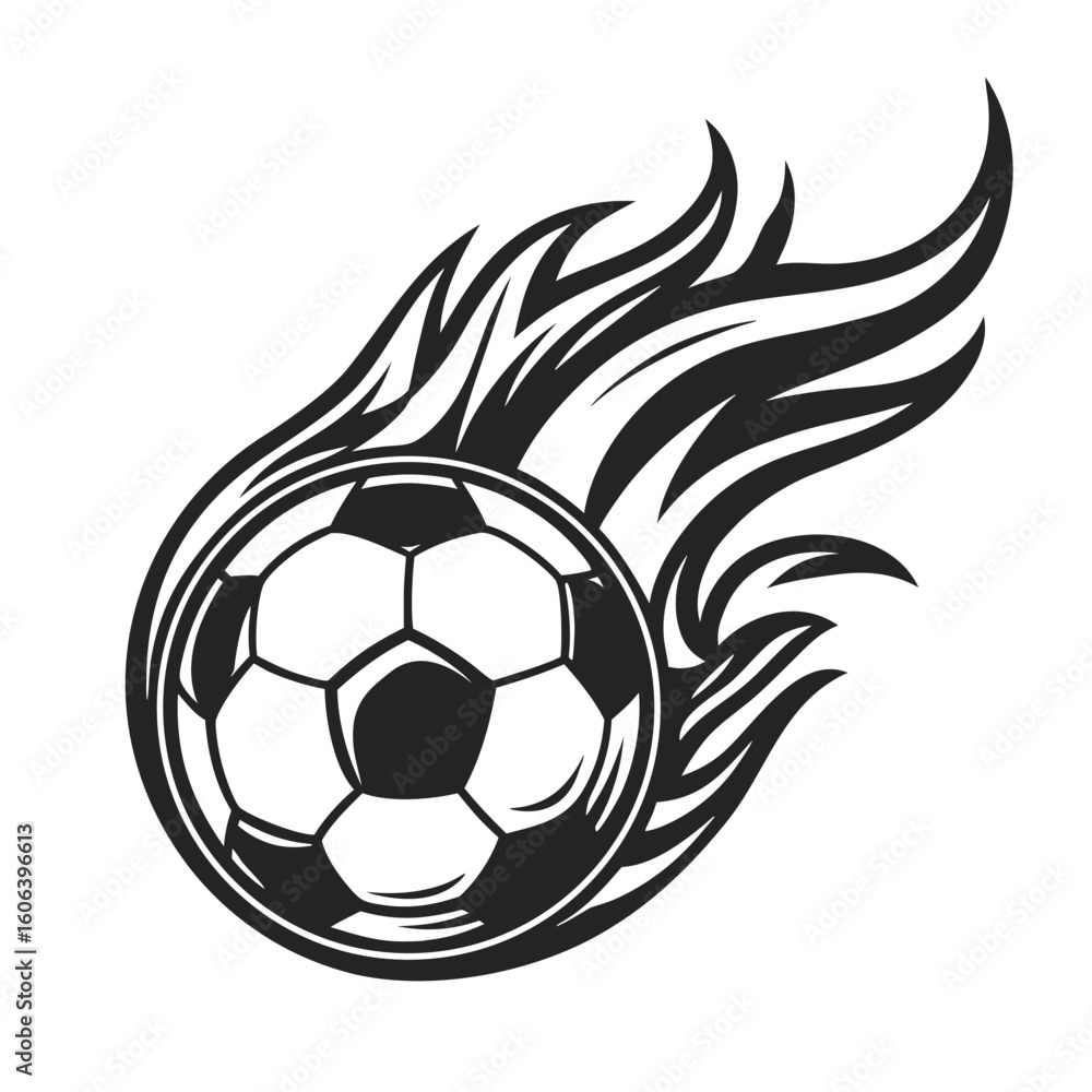 Obraz premium Black soccer ball with stylized flames on white background sport game