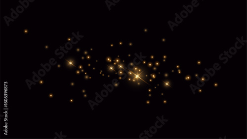 abstract background with stars. Glowing golden light particles on dark brown background