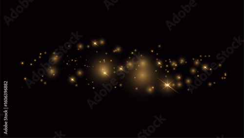 Glowing golden light particles on dark brown background