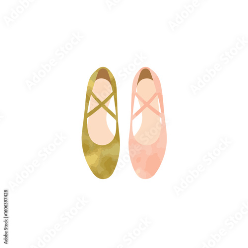Elegant dance shoes in pastel colors on a white background, fashion