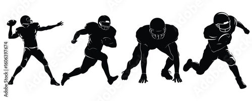 silhouette set of American football players  