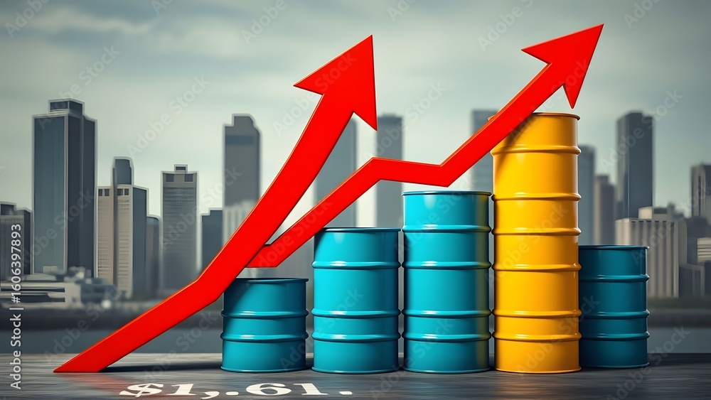 Fototapeta premium Oil Price Surge: Rising Barrels and Economic Growth Concept